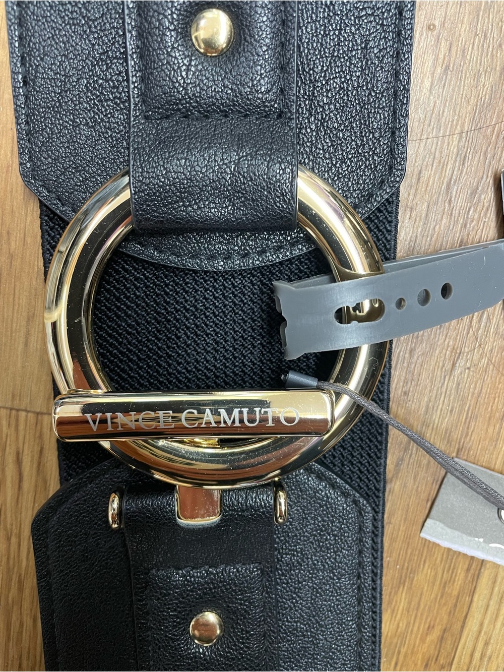Vince Camuto Black Belt Bag with Gold Ring Accent